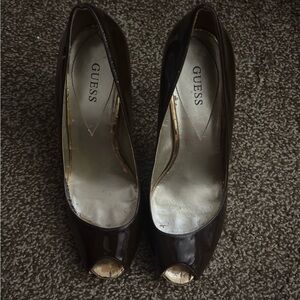 Guess Dark Brown Peep Toe Heels